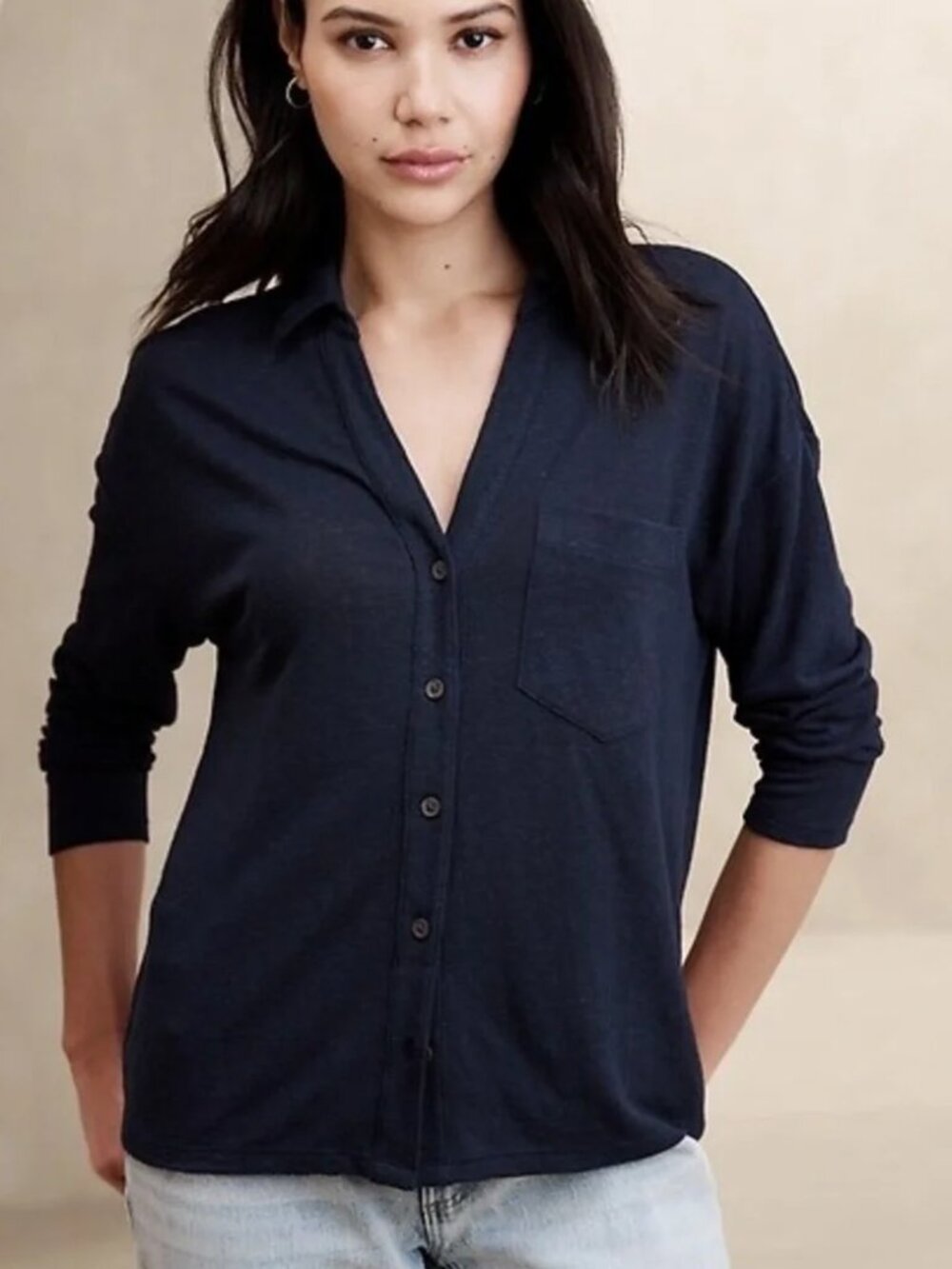 Banana Republic Preppy Navy Linen-Blend Shirt/NWT/SMALL